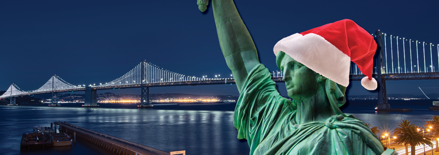 Week to Week politics roundtable at The Commonwealth Club of California Image - Statue of Liberty with Santa Hat